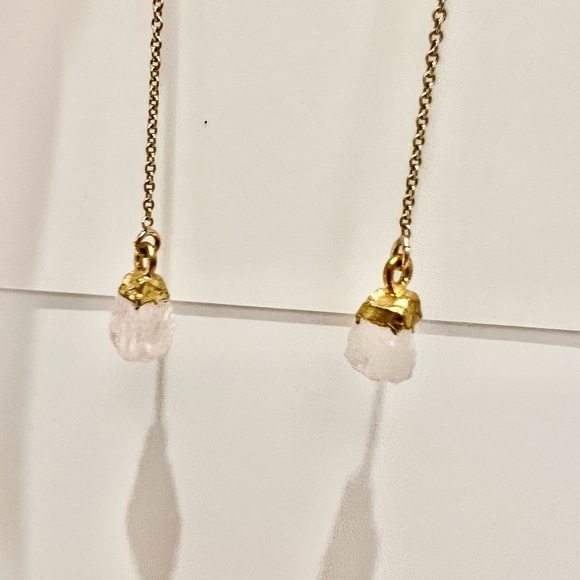 Rose Quartz Gold Dangling Earrings - Picture 3 of 4